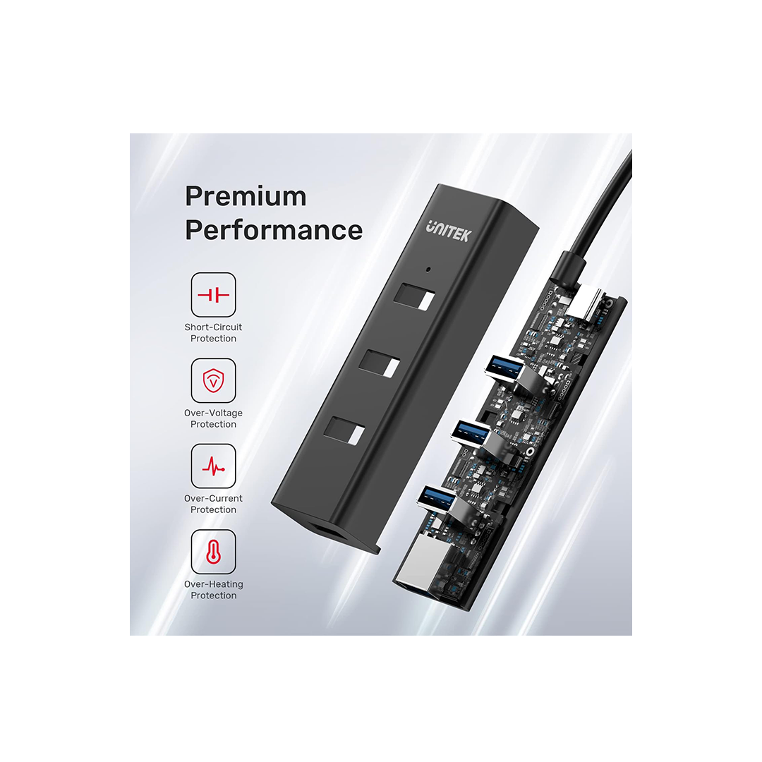 موزع Unitek H1117B uHUB Q4 مزود بـ 4 منافذ USB-C مع منفذ طاقة USB-C موزع Unitek H1117B uHUB Q4 مزود بـ 4 منافذ USB-C مع منفذ طاقة USB-C